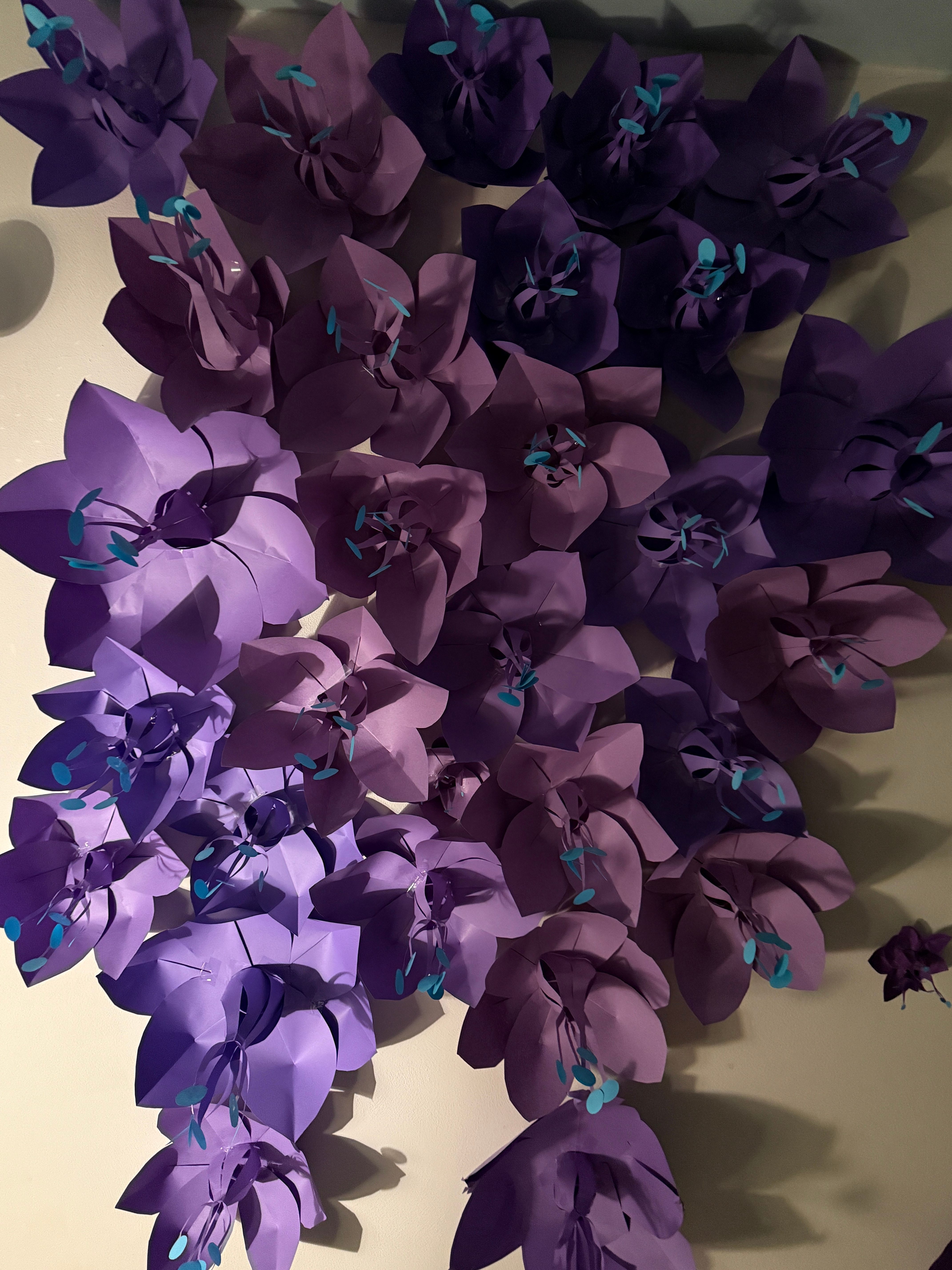 Purple Paper Flower Wall Installation - Close Up